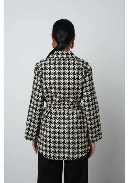 Kadın Kazayağı Desenli Cepli Astarsız Siyah Renk Ceket-Gömlek indirimleri