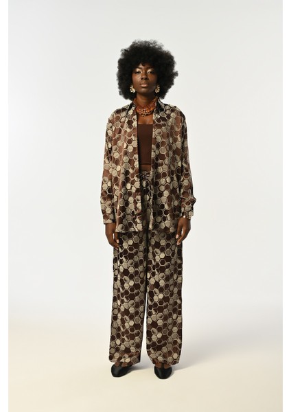 Kadın Petek Desenli Kahverengi Oversize Kesim Gömlek modelleri