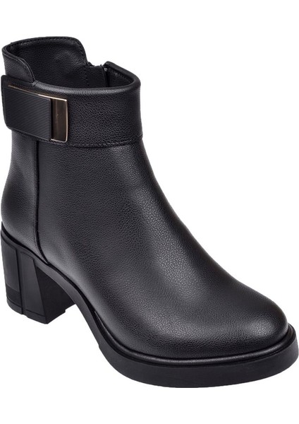 Kalın Topuklu Fermuarlı Kadın Bot SMS-5282 Siyah