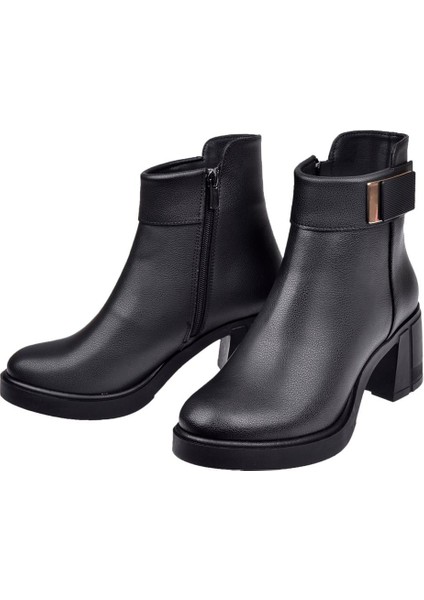 Kalın Topuklu Fermuarlı Kadın Bot SMS-5282 Siyah fırsatları
