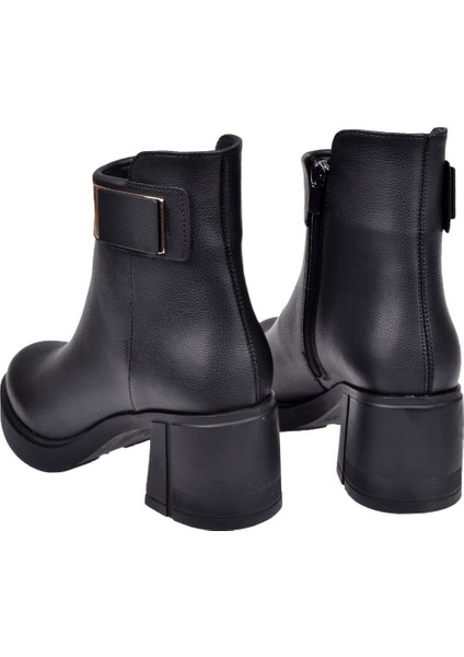 Kalın Topuklu Fermuarlı Kadın Bot SMS-5282 Siyah indirimleri