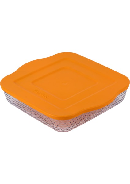 Turuncu Plastik Kapaklı Petek Desenli Kare Büyük Cam Tepsi