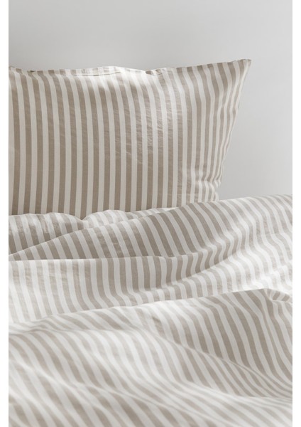 Natural Ranforce Beige Çizgili Tek Kişilik Nevresim Takımı %100 Organik Pamuk