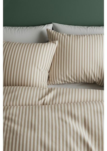 Natural Ranforce Beige Çizgili Tek Kişilik Nevresim Takımı %100 Organik Pamuk modelleri