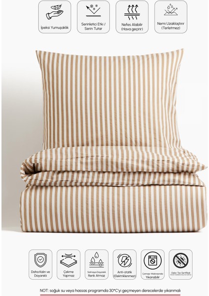 Natural Ranforce Beige Çizgili Tek Kişilik Nevresim Takımı %100 Organik Pamuk indirimleri