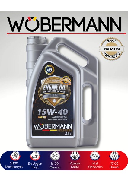 Premium 15W-40 Sentetik Motor Yağı 4 Litre - Yüksek Temizlik ve Koruma