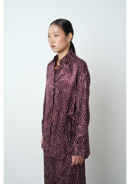 Kadın Bordo Renk Desenli Yandan Bağlamalı Gömlek fiyatları