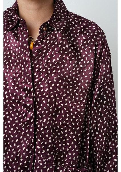 Kadın Bordo Renk Desenli Yandan Bağlamalı Gömlek modelleri