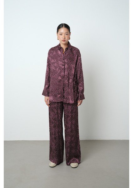 Kadın Bordo Renk Desenli Yandan Bağlamalı Gömlek fırsatları