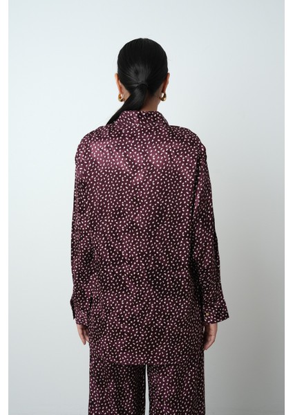 Kadın Bordo Renk Desenli Yandan Bağlamalı Gömlek indirimleri