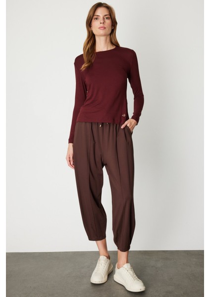 Kadın Metal Aksesuarlı Sıfır Yaka Basic Bluz 61303 Bordo fiyatları