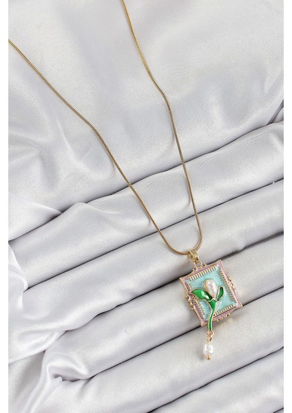 316L Çelik Zincir Turkuaz Sanatsal Portre Sallantılı Inci Detaylı Lale Model Gold Renk Kadın Kolye fiyatları