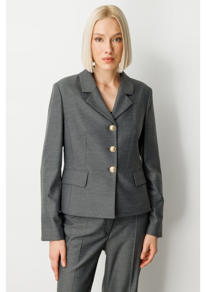 Kadın Omzu Vatkalı Kapak Cepli Ceket 5049 Antrasit