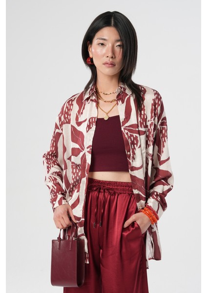 Kadın Oversize Kesim Karışık Desenli Dijital Gömlek