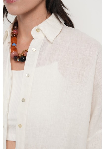 Kadın %100 Keten Yarasa Kol Düz Oversize Gömlek modelleri