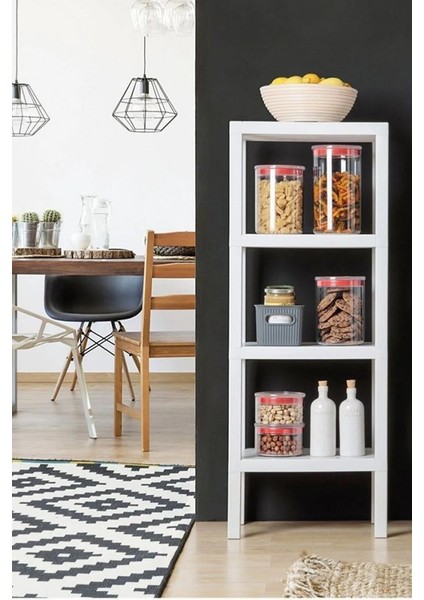 2115 Ombeg 4 Katlı Beyaz Modüler Raf – Çok Amaçlı Plastik Düzenleyici