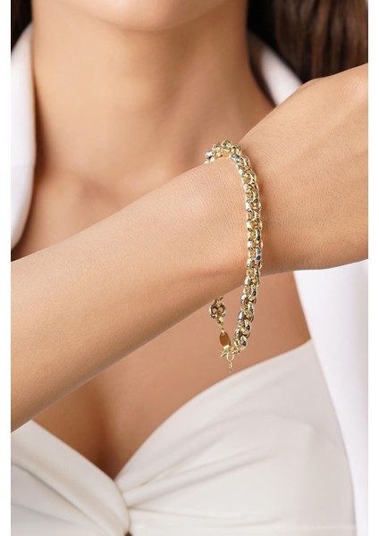 14 Ayar Altın Tek Sıra Renkli Doch Bileklik modelleri