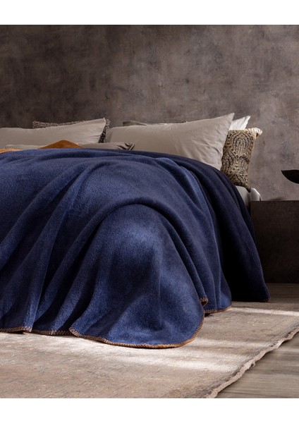 Caureo Çift Kişilik Jakarlı Pamuklu Battaniye - Kiremit/lacivert modelleri
