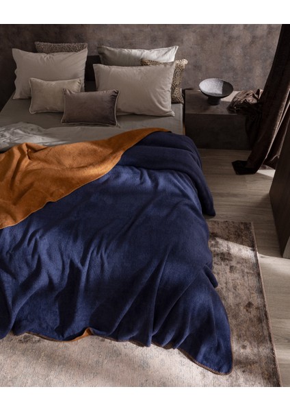 Caureo Çift Kişilik Jakarlı Pamuklu Battaniye - Kiremit/lacivert fırsatları