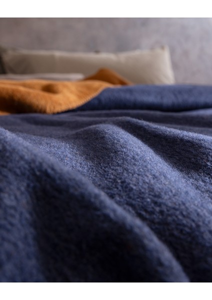 Caureo Çift Kişilik Jakarlı Pamuklu Battaniye - Kiremit/lacivert