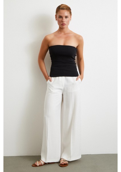 Geniş Paça Palazzo Pantolon Ekru