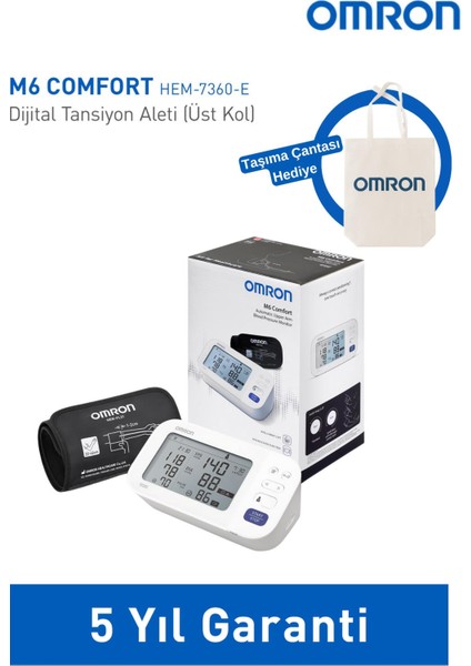 Omron - M6 Comfort Üst Koldan Ölçümlü Dijital Tansiyon Aleti - 5 Yıl Garanti+Taşıma Çantası Hediyeli