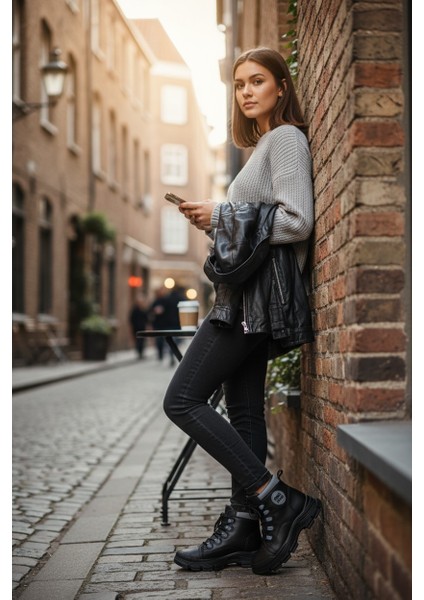 Conpax 5967 Siyah&füme Kadın Fermuarlı & Bağcıklı Bot modelleri