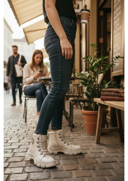 Conpax 5967 Bej Kadın Fermuarlı & Bağcıklı Bot fırsatları
