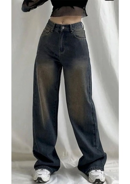 Vintage Eskitme Kahve Tint Efekt Yıkamalı Baggy Jeans Pantolon Unisex