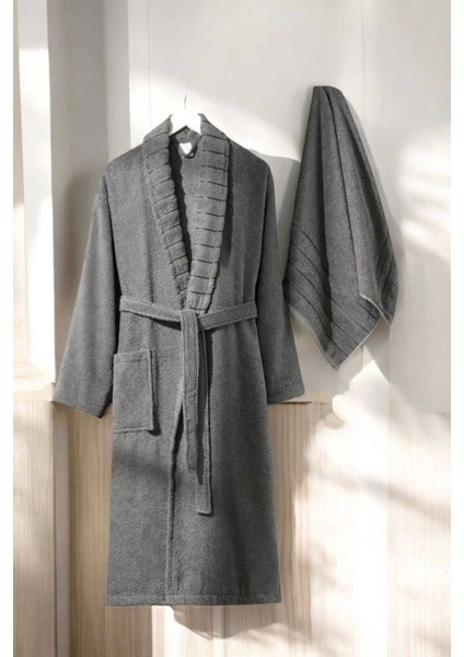 Aqualoom Lüx Erkek Bornoz ve Havlu Seti &#37;100 Pamuklu Antrasit fiyatları