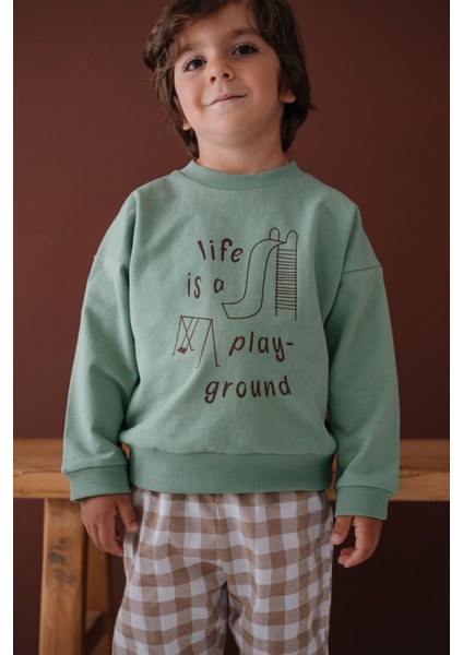 Play Park Çizim ve Baskılı Şardonlu Unisex Uzun Kollu Çocuk Sweatshirt