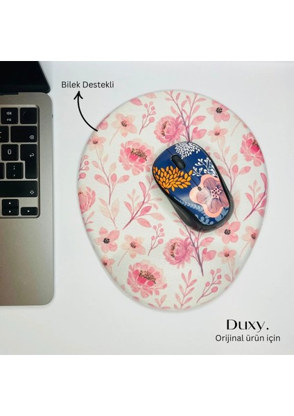 Çiçek Desenli Bilek Destekli Mouse Pad, Kaymaz Taban, Ev Ofis ve Oyun Için Rahat ve Yumuşak Mousepad