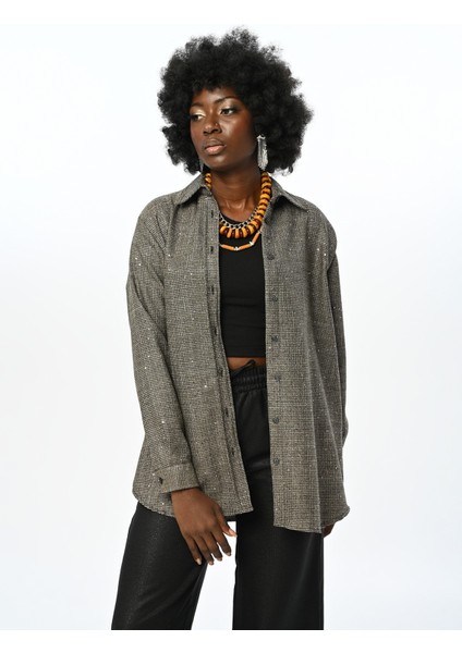 Kadın Pul Işlemeli Oversize Kesim Gömlek