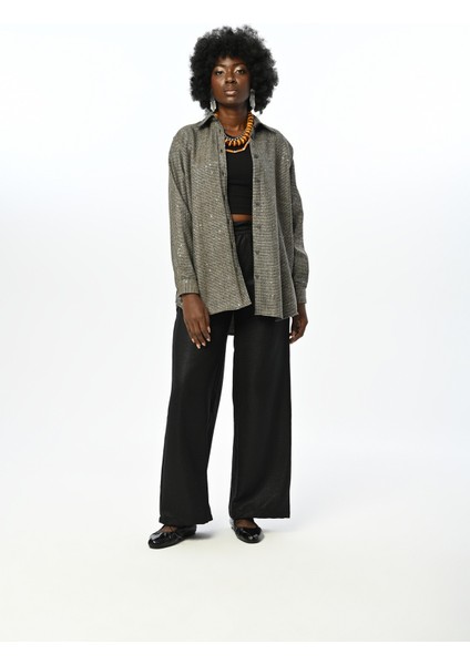 Kadın Pul Işlemeli Oversize Kesim Gömlek fırsatları