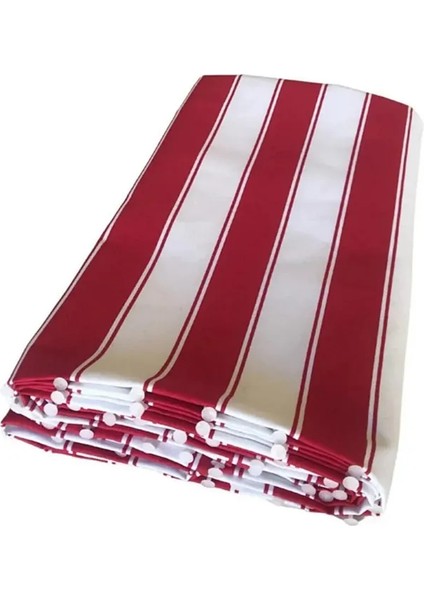 Kırmızı Beyaz Çizgili Su Geçirmez Kornişli Bağcıklı Balkon Perdesi Branda Enxboy modelleri