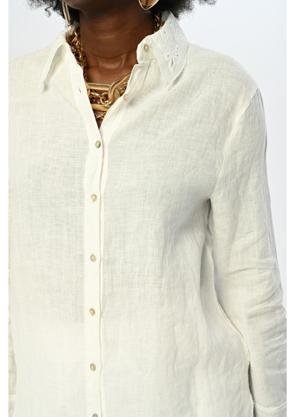 Kadın Kolları Fistolu Düz Ekru Renk Gömlek modelleri