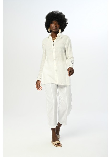 Kadın Kolları Fistolu Düz Ekru Renk Gömlek fırsatları