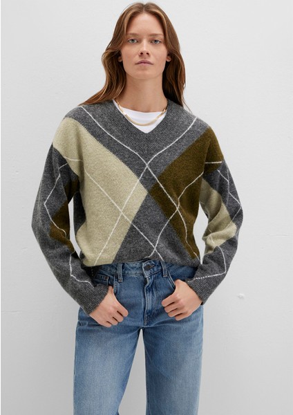 Baklava Desenli Gri Kazak 1710826-87829 modelleri