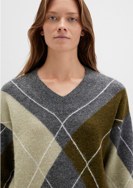 Baklava Desenli Gri Kazak 1710826-87829