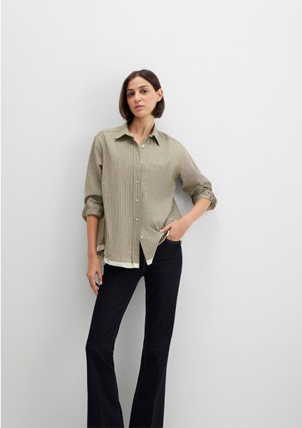 Çizgili Haki Gömlek 1211372-91369