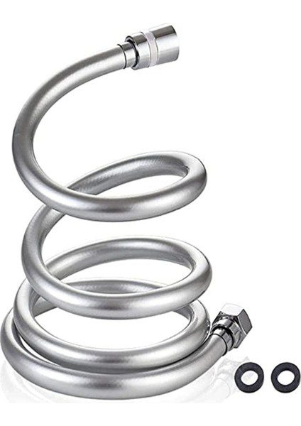 Kopmaz Patlamaz Gri Pvc 150 cm Duş Banyo Başlığı Seti Hortumu Duşluk Spiral Hortum