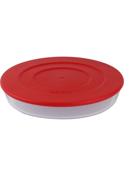 Kırmızı Plastik Kapaklı Sade Yuvarlak Büyük Cam Tepsi