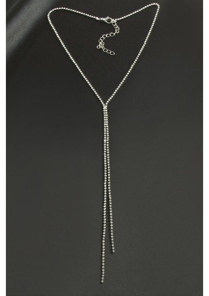 Çift Şerit Taşlı Çelik Kolye 2 mm