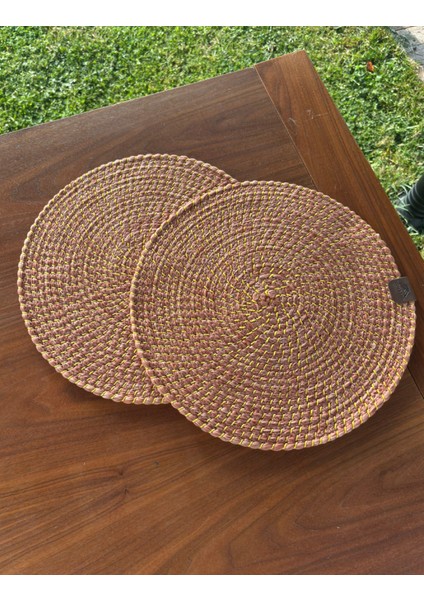 Tekstil Hasır Görünümlü 2'li Amerikan Servis-Leke Tutmaz Turuncu 33 x 33 cm