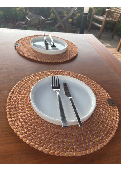 Tekstil Hasır Görünümlü 2'li Amerikan Servis-Leke Tutmaz Turuncu 33 x 33 cm