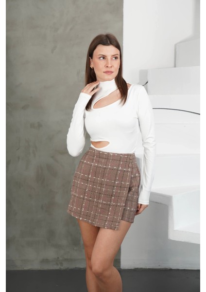 Iki Düğmeli Şort Etek Vizon H26414