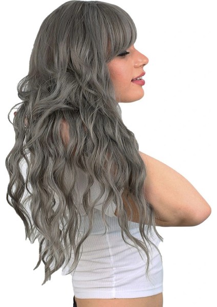 Perçemli Uzun Su Dalgası Fiber Sentetik Peruk- Koyu Gri fırsatları