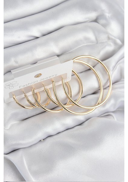 Pirinç Halka Model Gold Renk Kadın Set Küpe - TJ-BKP11041