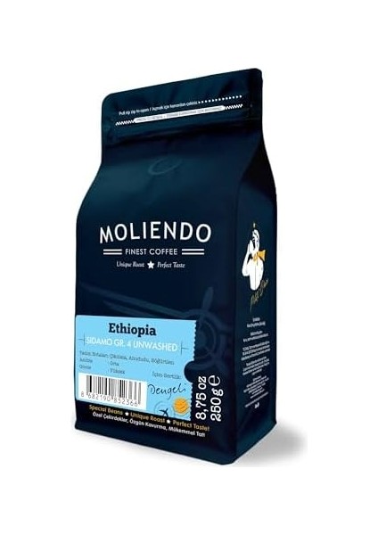 Moliendo Finest Coffee Ethiopia Sidamo gr 4 Kuru Işleme Yöresel Kahve (Çekirdek) 250 G modelleri