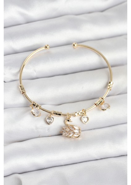 Kuğu Charmlı Gold Renk Kadın Bileklik - TJ-BB8035